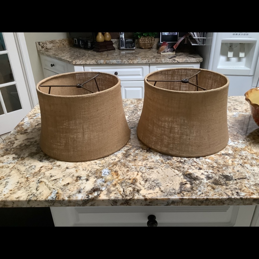 Lamp Shades -Two burlap, with spider attachment- excellent used condition